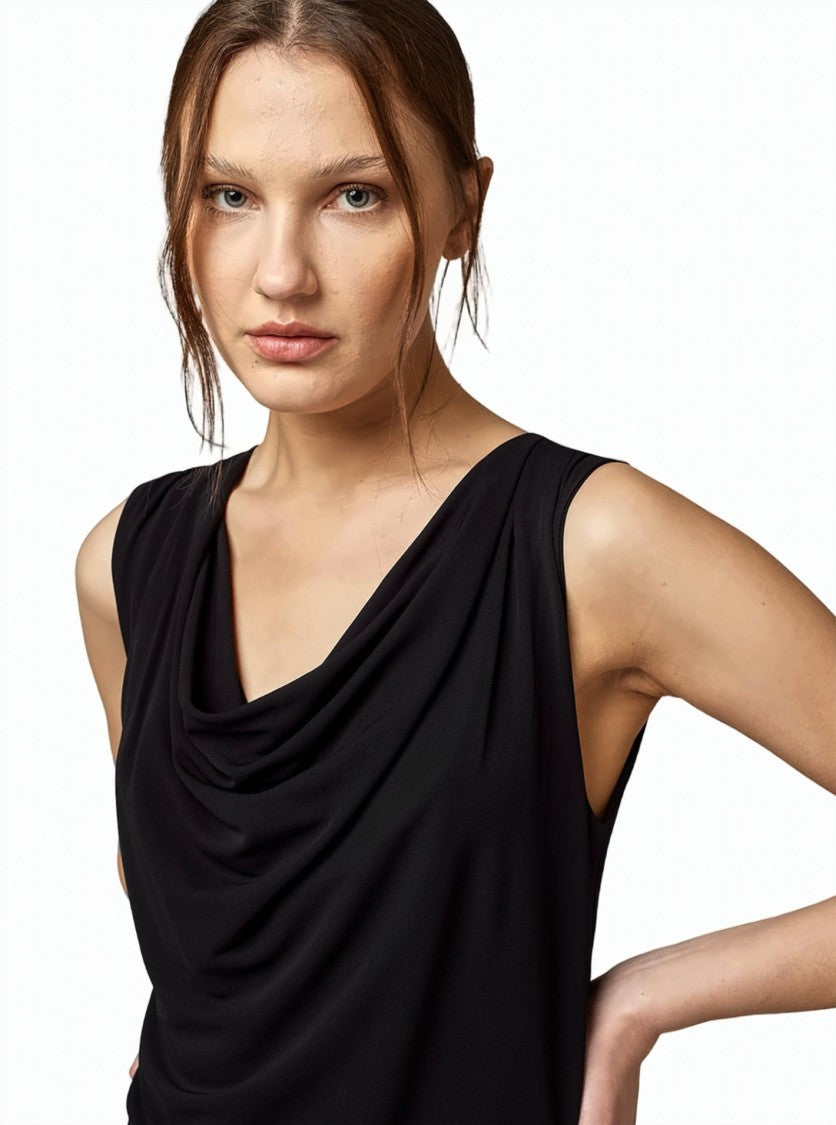 Alpha Studio Viscose Jersey Crêpe Cowl-Neck Sleeveless Mini Dress