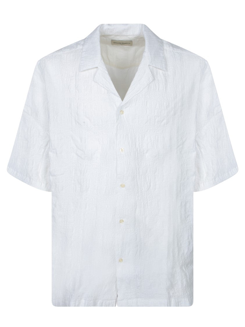 Officine Generale Textured Short-Sleeved Shirt With Classic Collar