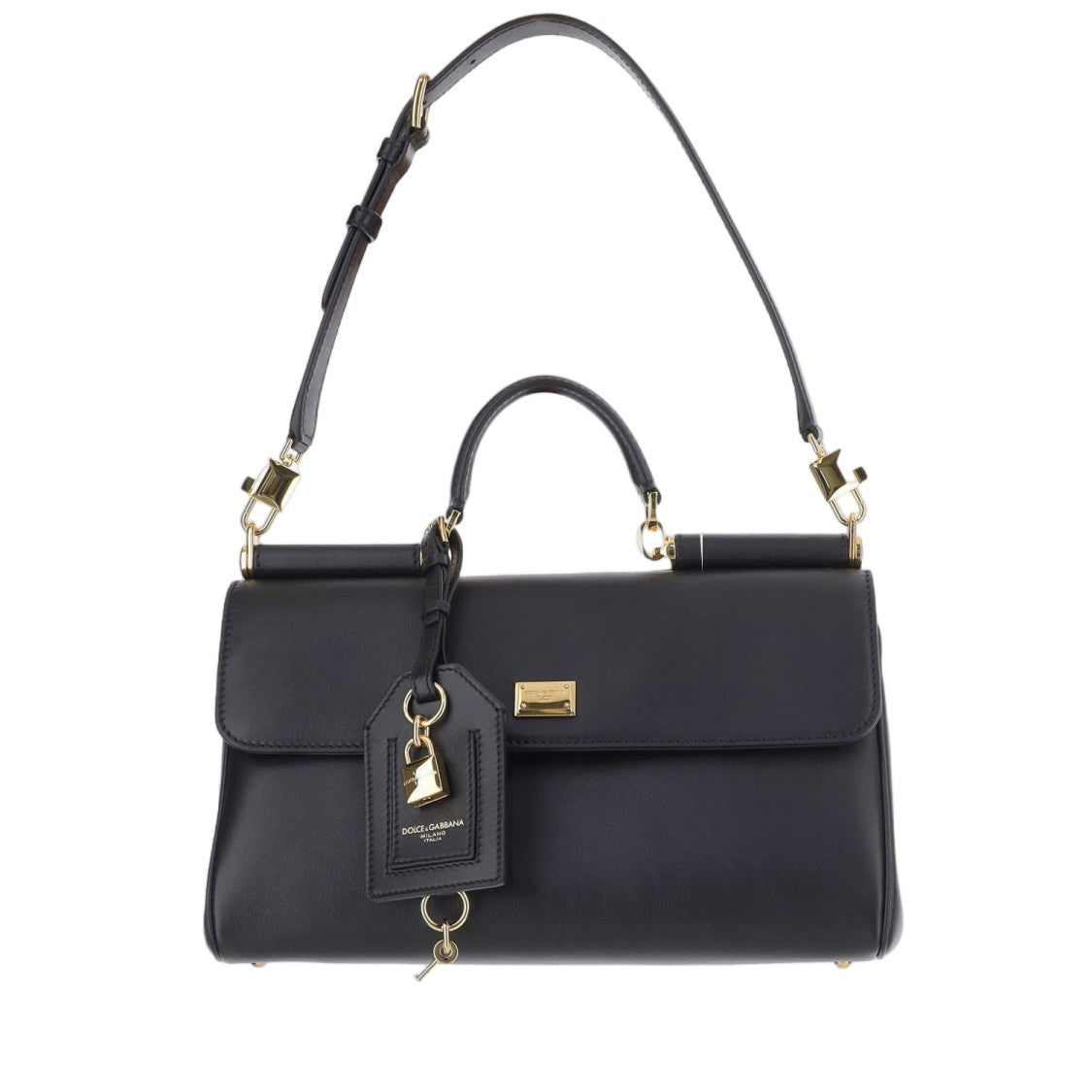 Dolce & Gabbana Black Structured Gold Accents Shoulder Bag