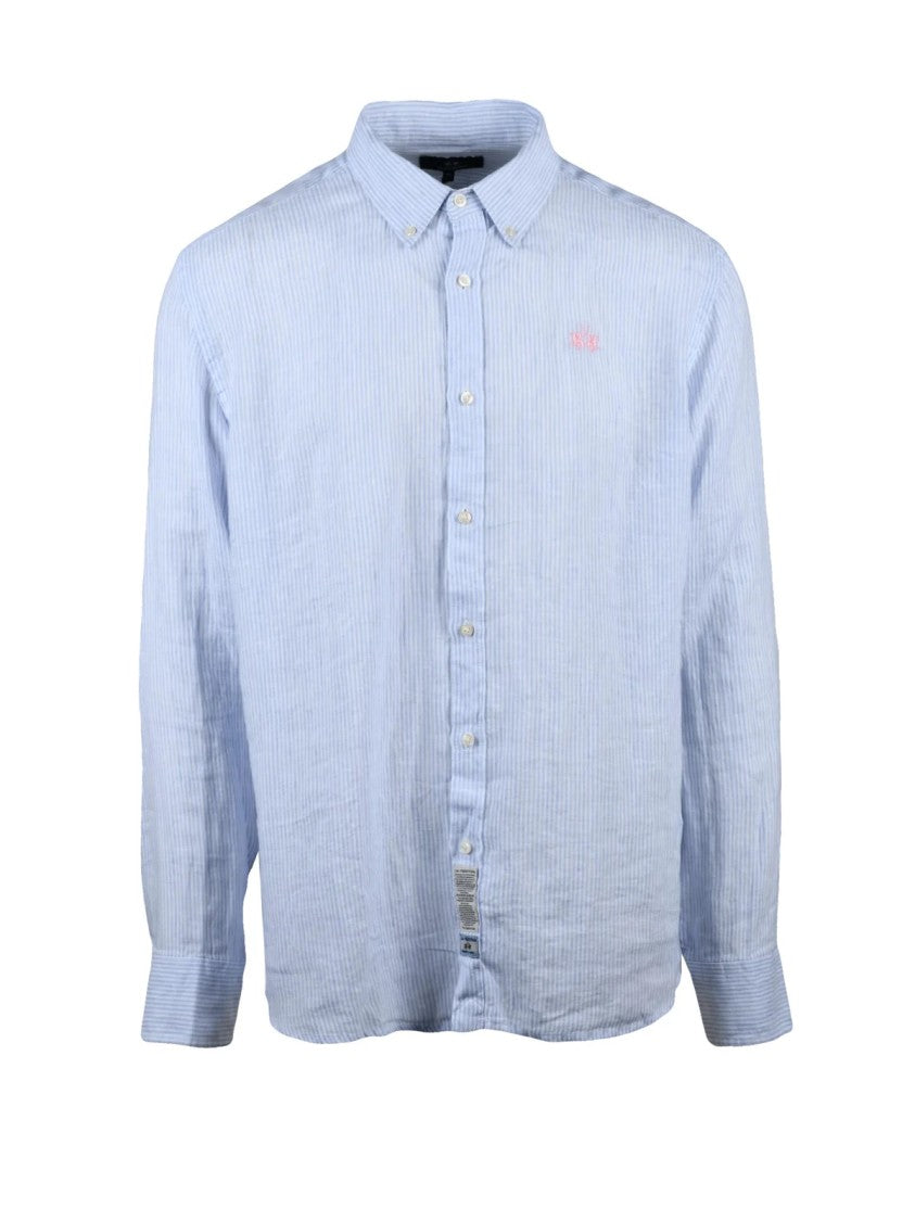 La Martina White Light Blue Linen Striped Shirt