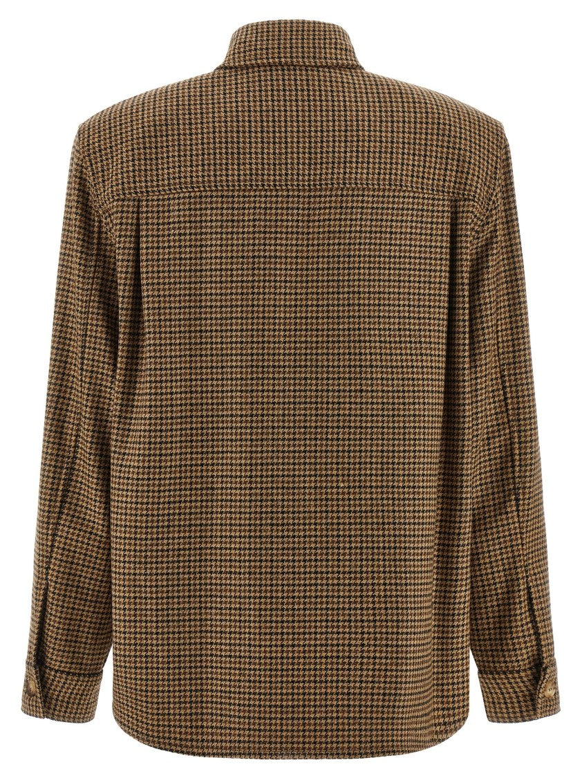 Saint Laurent Oversized Houndstooth Wool Blend Overshirt With Side Slits