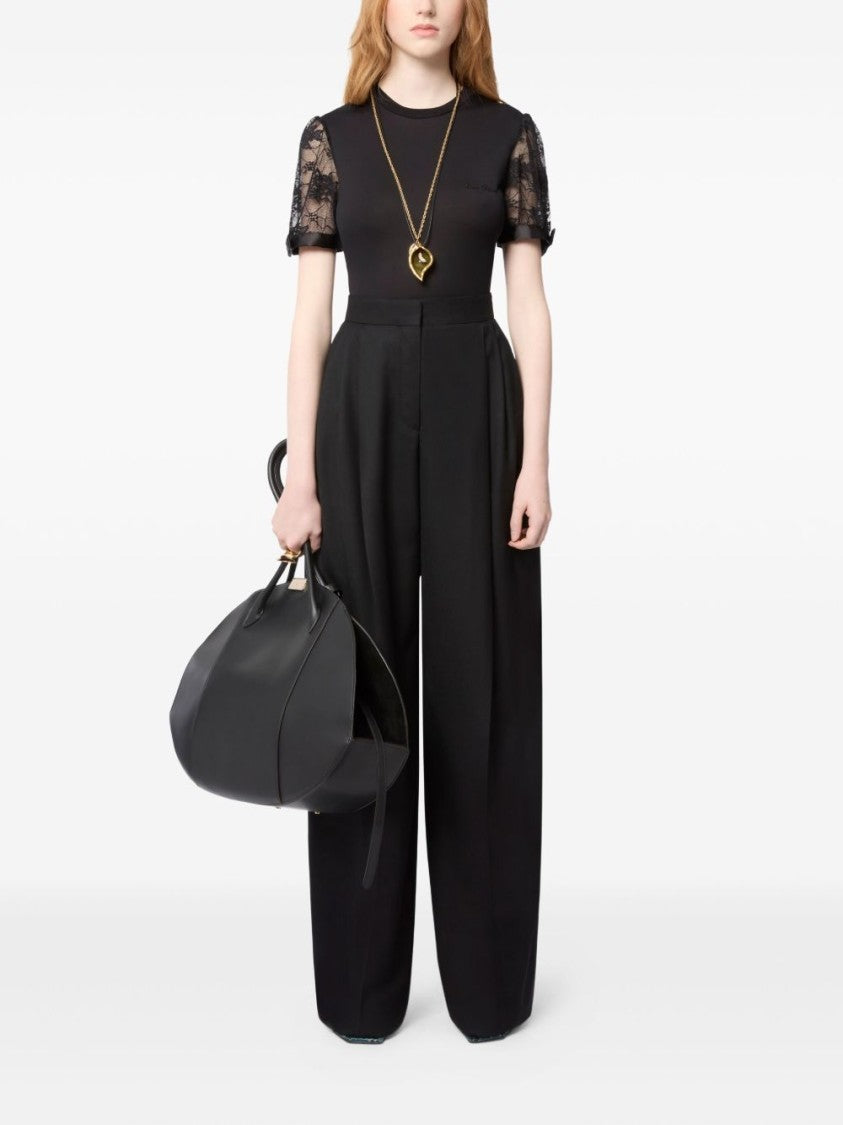 Nina Ricci Short-Sleeved Top With Lace Sleeves And Bow Details