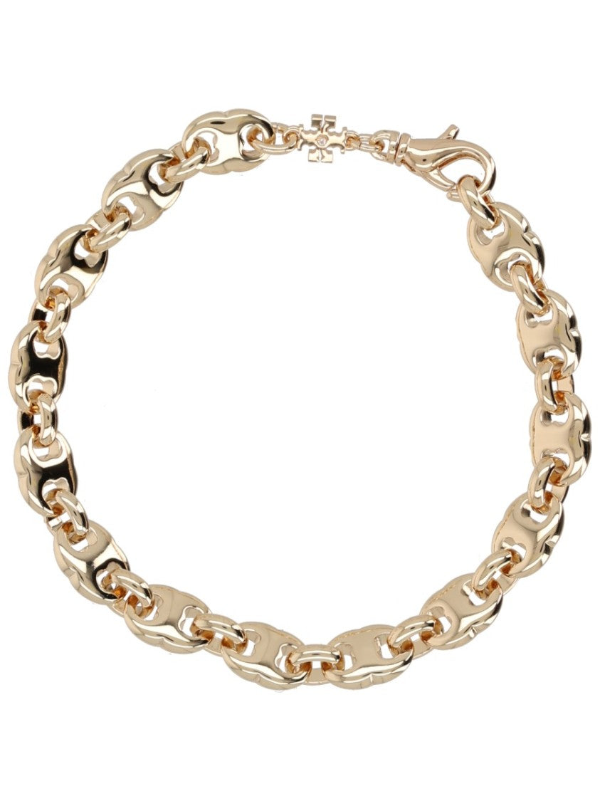 Tory Burch Polished Interlocking Oval Links Brass Bracelet