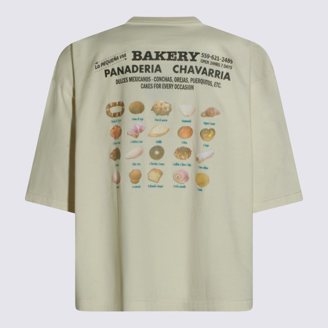 Willy Chavarria Oversized Light Beige T-Shirt With Colorful Bakery Graphic