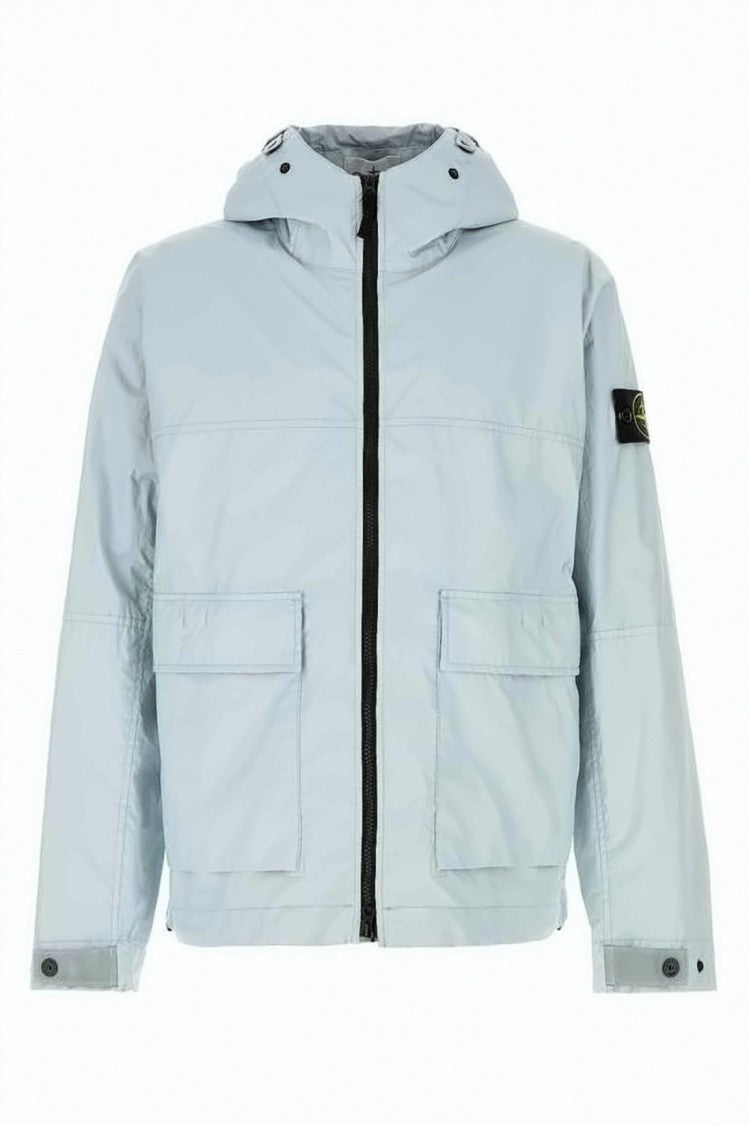 Stone Island Silver Polyamide Jacket With Distinctive Patch