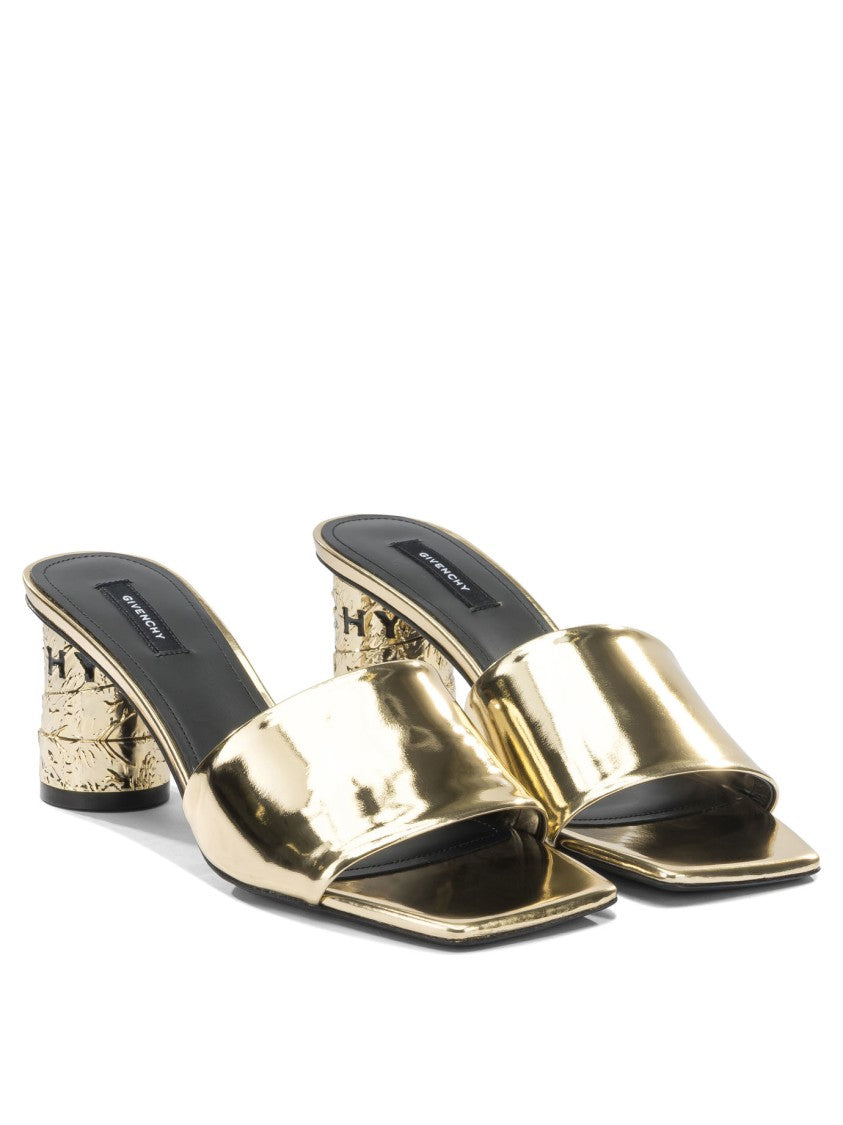 Givenchy Gold Calf Leather Sandals With Textured Block Heel