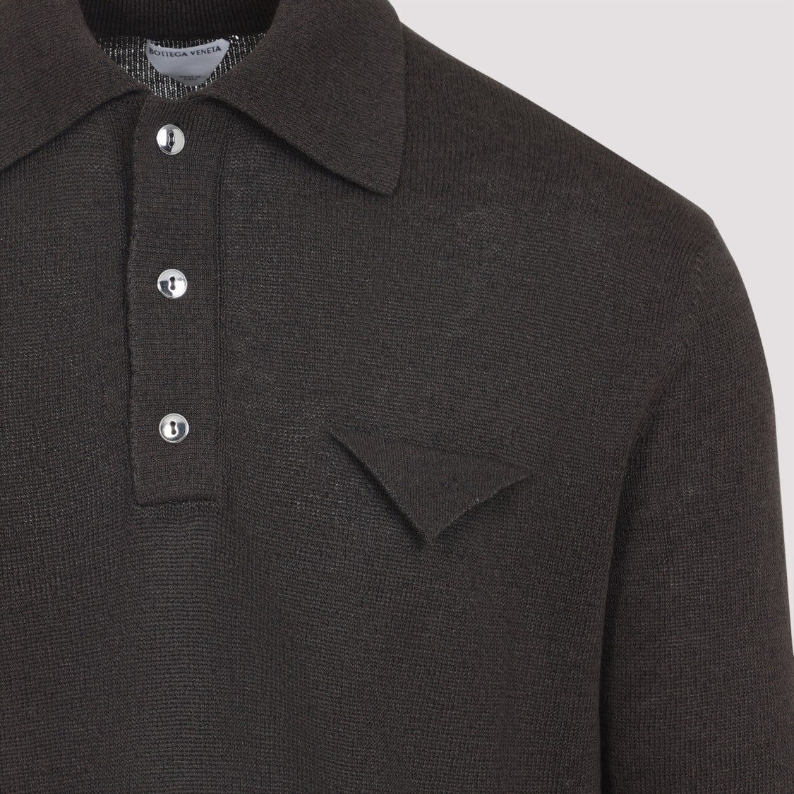 Bottega Veneta Brown Linen Knit Polo With Classic Collar