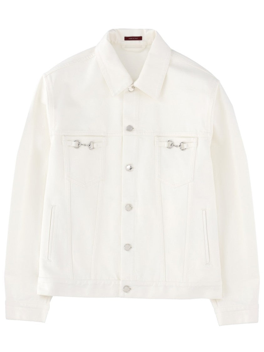 Gucci White Denim Jacket With Classic Collar And Boxy Fit