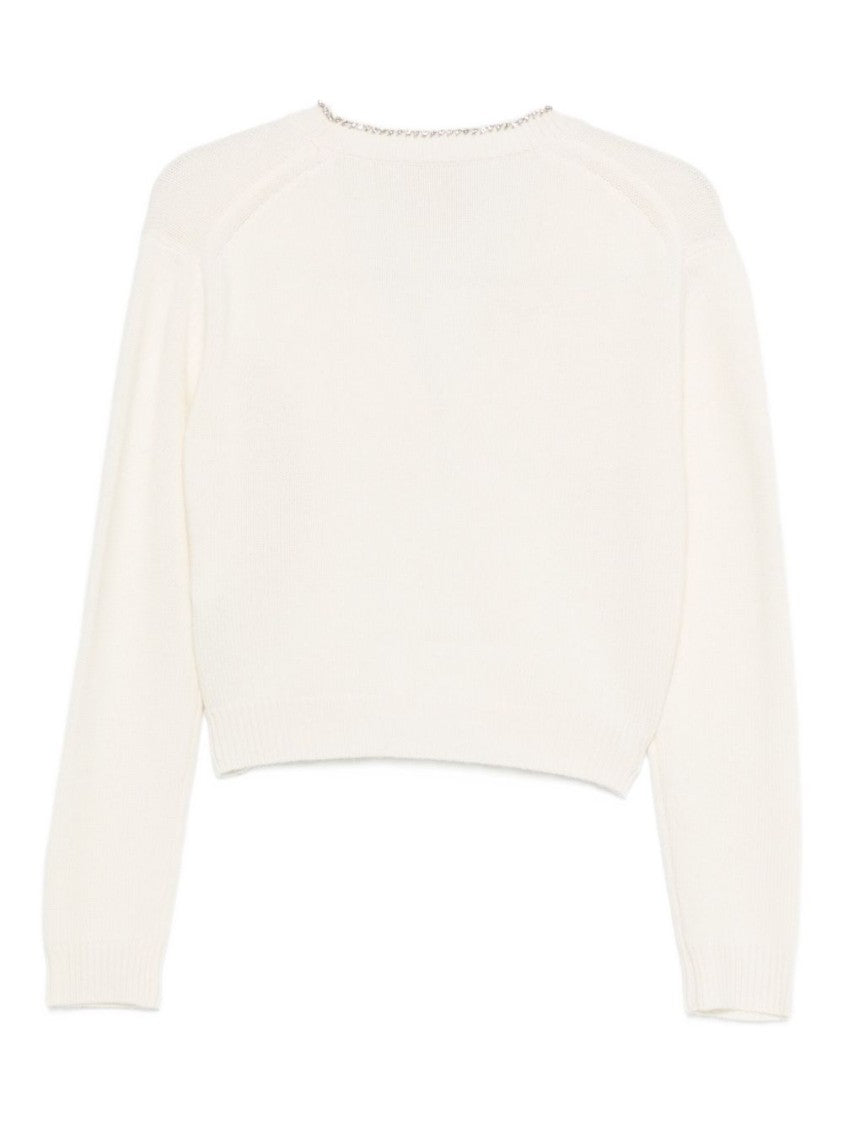 Semi Couture Cropped White Sweater With V-Neckline