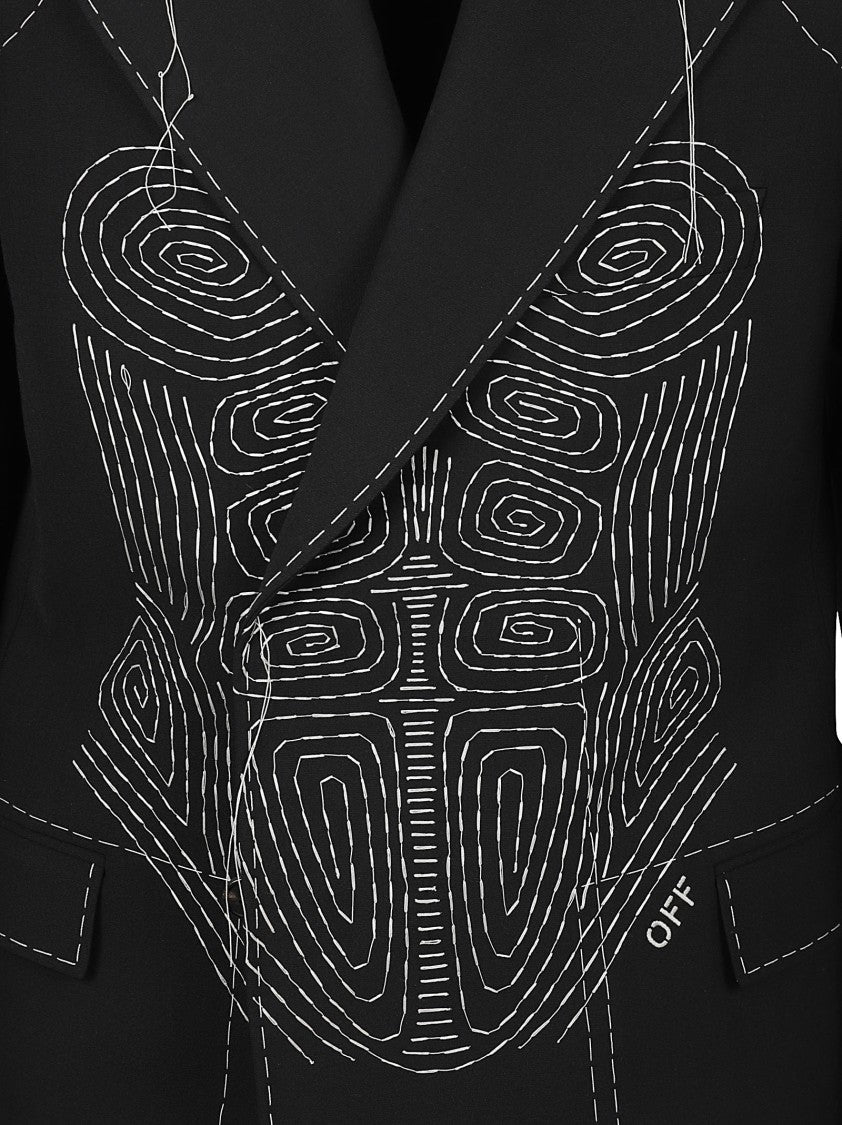 Off-White Tailored Embroidered Black Jacket With Classic Lapel