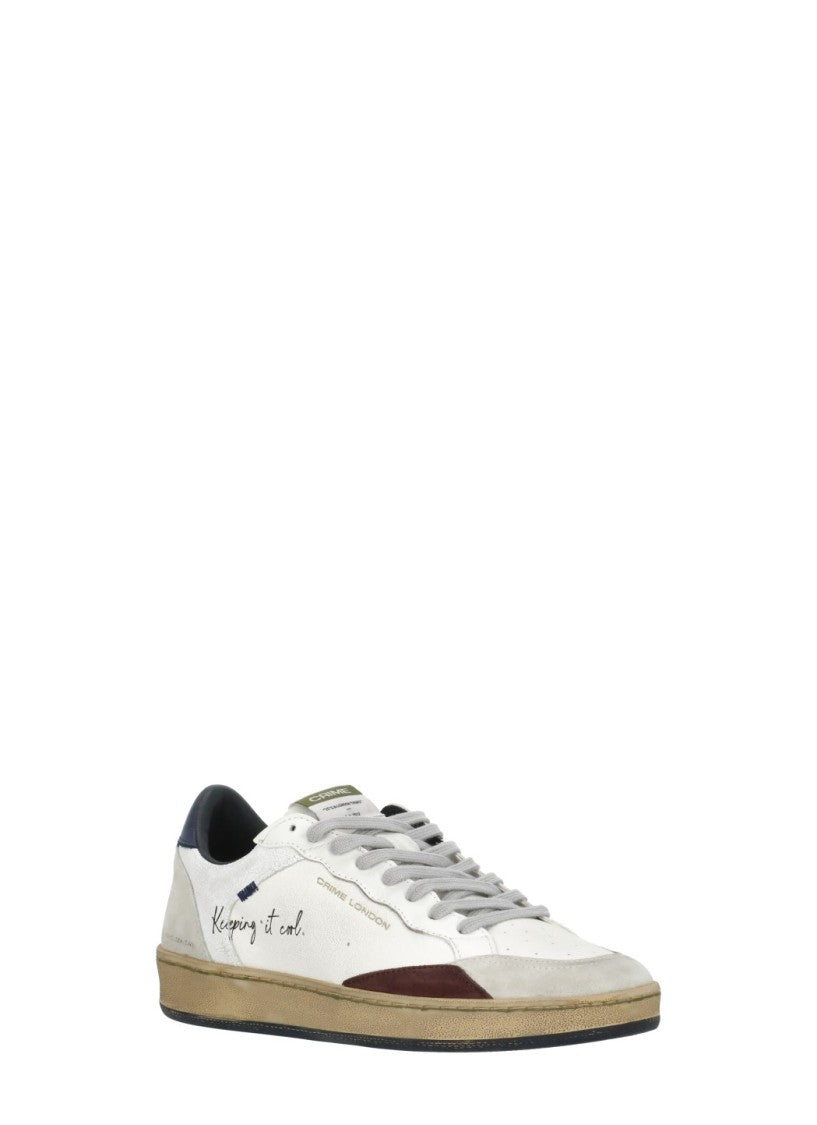 Crime London White Suede Inserts Leather Sneakers