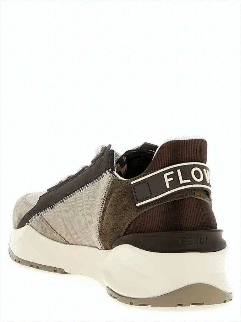 Fendi Calf Leather And Suede Sneakers With Side Zipper Detail