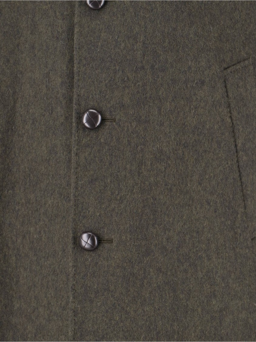 Caruso Classic Long-Silhouette Green Jacket With Textured Finish