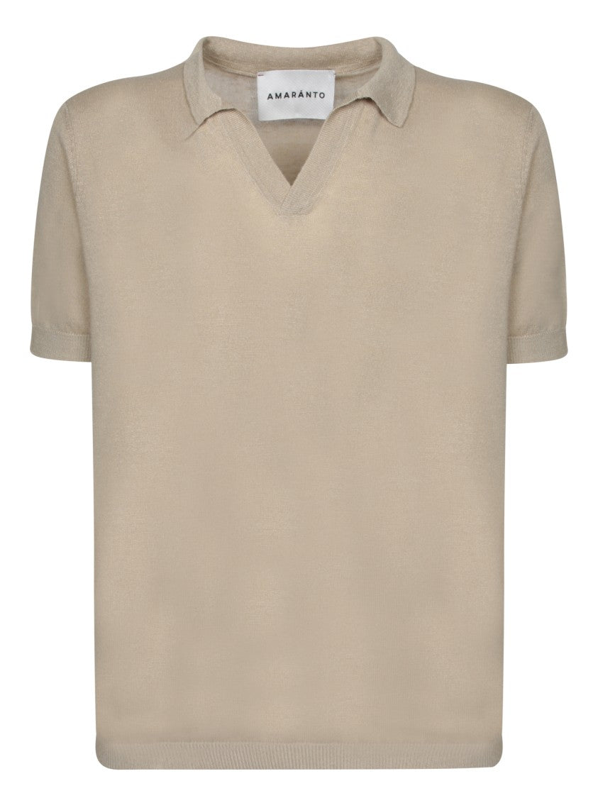 Amaranto Classic V-Neck Beige Polo T-Shirt
