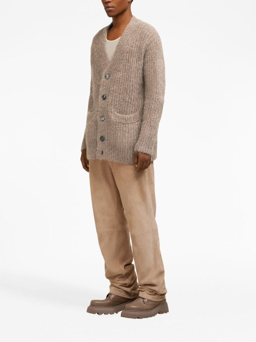 Ami Paris V-Neck Rib-Knit Cardigan In Soft Alpaca Blend