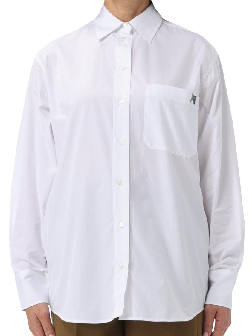 Maison Kitsuné Classic White Button-Up Shirt With Oversized Sleeves