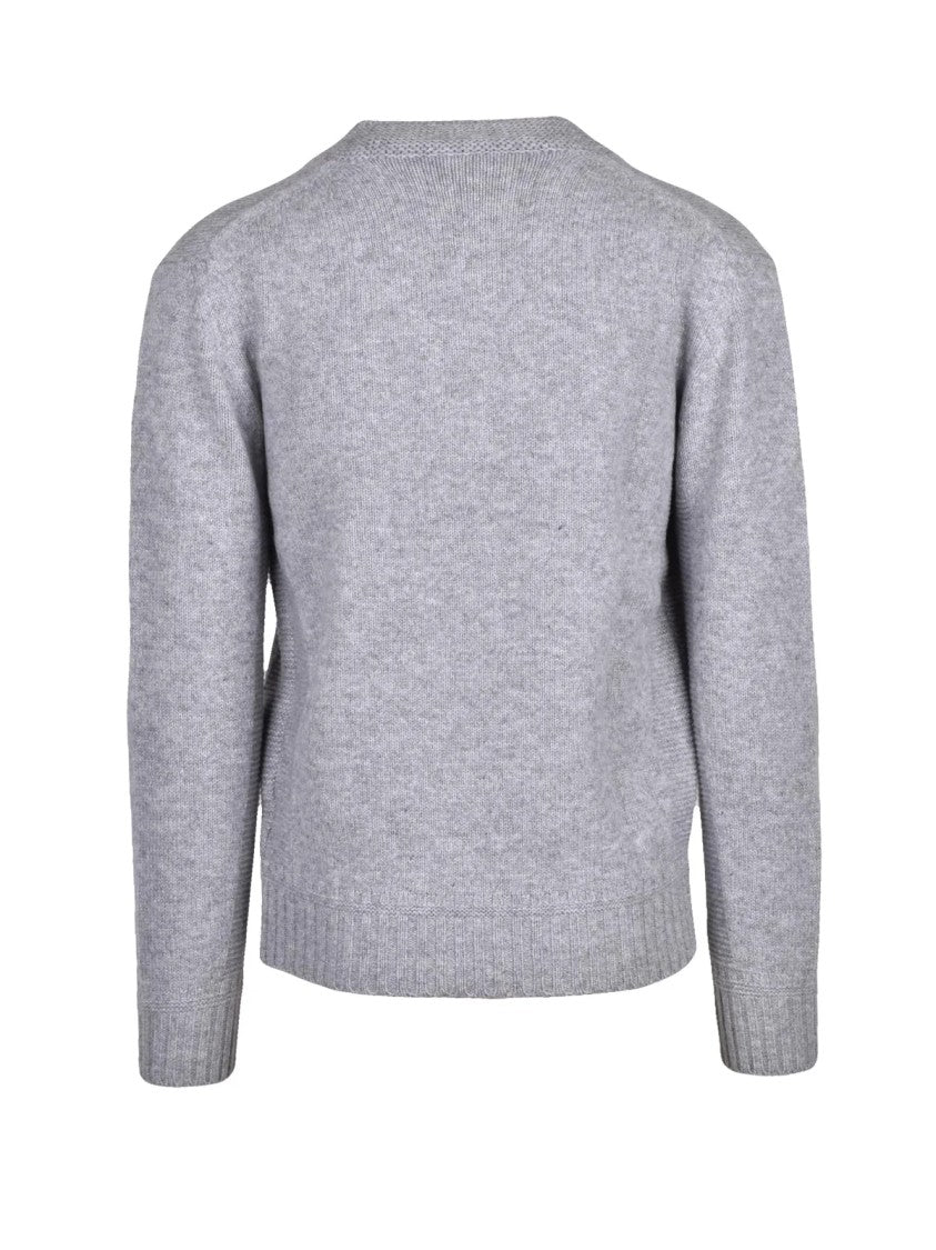 Kangra Light Grey V-Neck Sweater In Extrafine Merino Wool