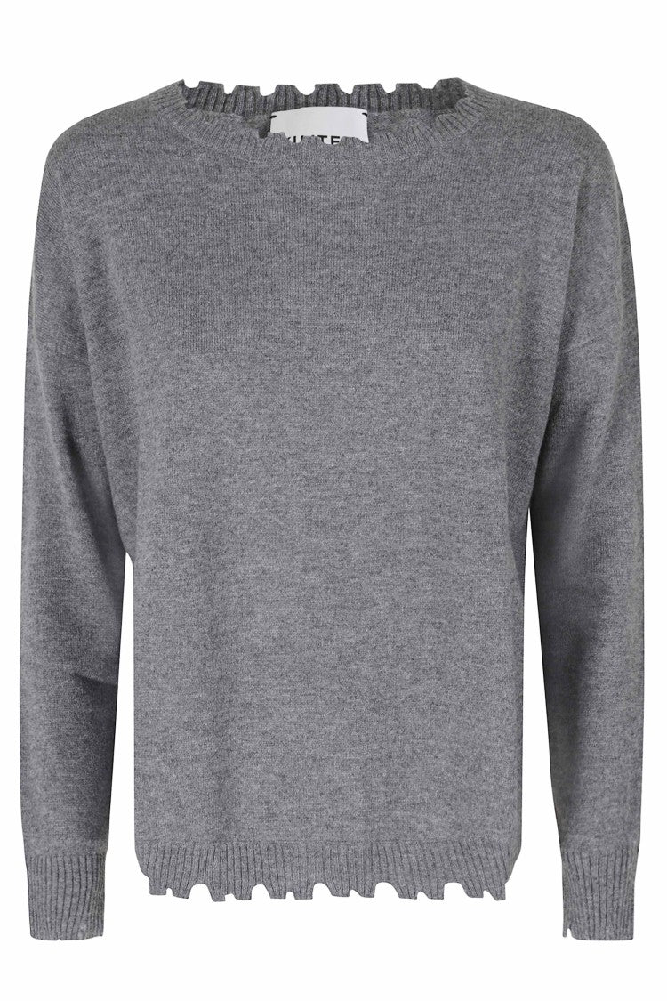 Kujten Mela Gray Fringed Crewneck Cashmere Sweater