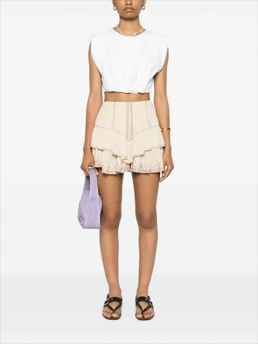 Isabel Marant Ruffled Layered Shorts With Delicate Embroidery