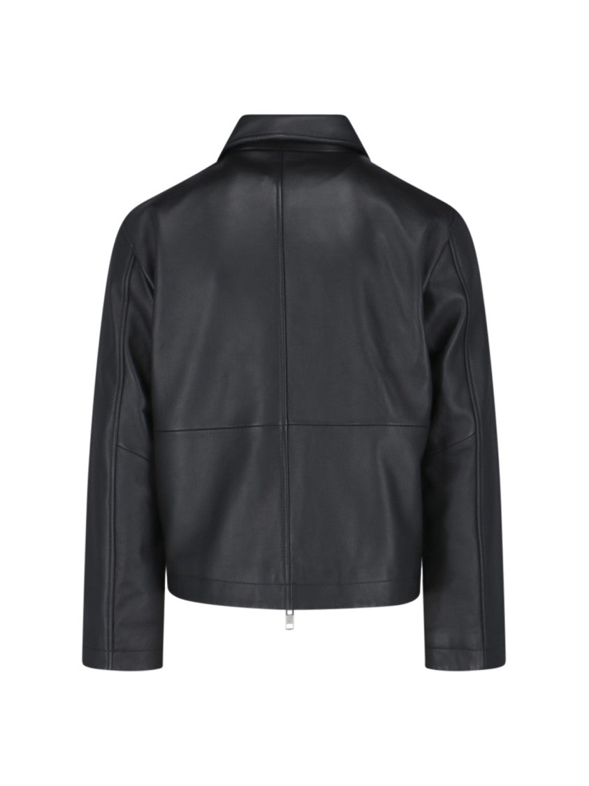 Sunflower Classic Black Leather Jacket With Zip Closure
