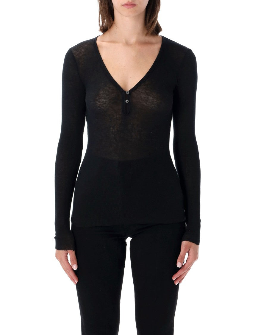 James Perse Serafino Novelty Ribbed Cotton-Cashmere Top