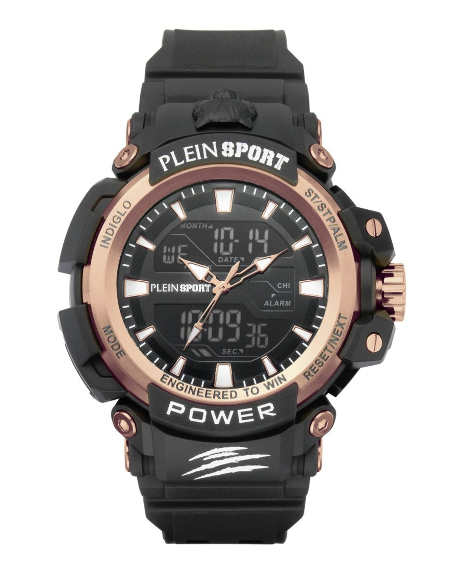 Plein Sport Combat Digital Watch With Ip Black Case And Silicone Strap