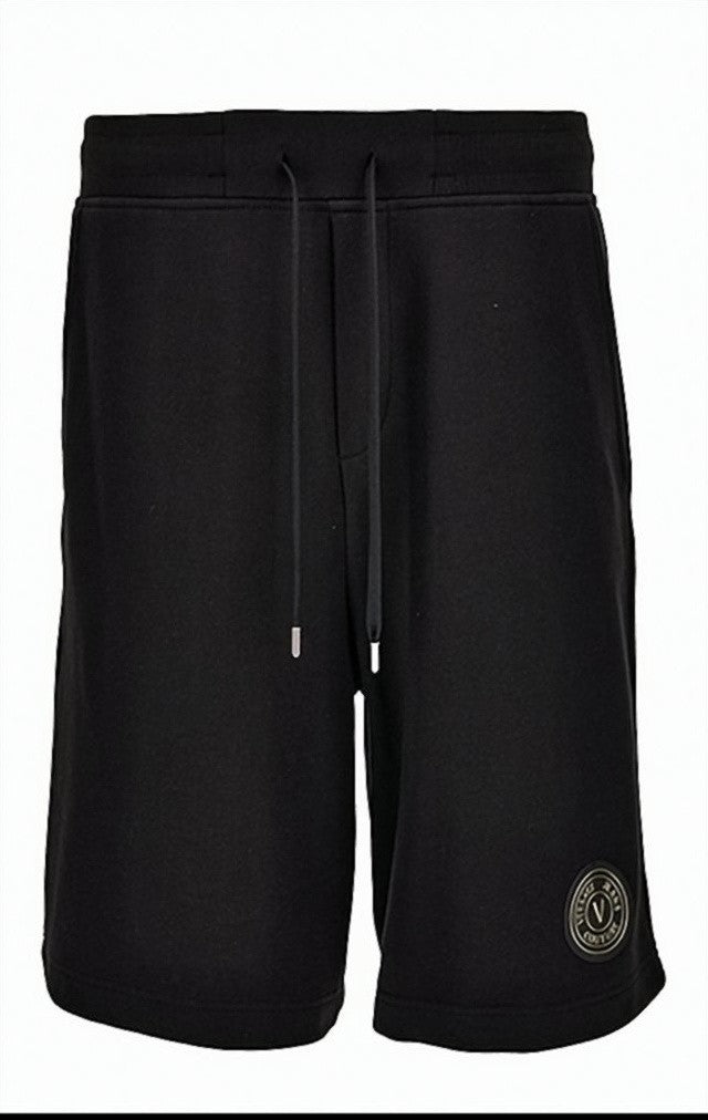Versace Black Shorts With Gold-Tone Greek Key Pattern