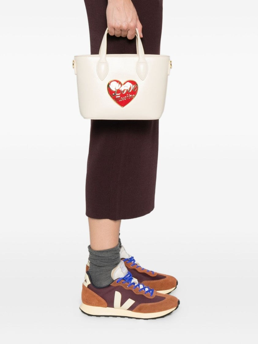 Love Moschino Structured Avorio Handbag With Heart Emblem