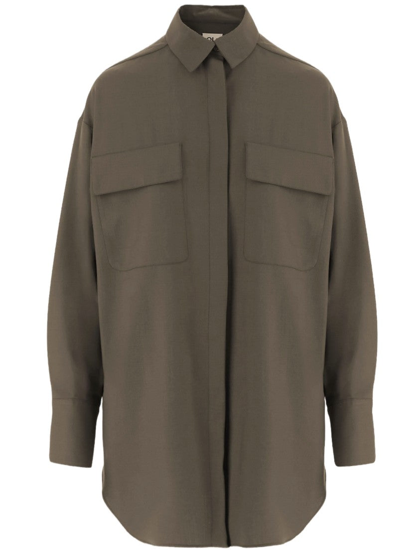 Ql2 Stretch Wool-Blend Shirt With Hidden Button Closure