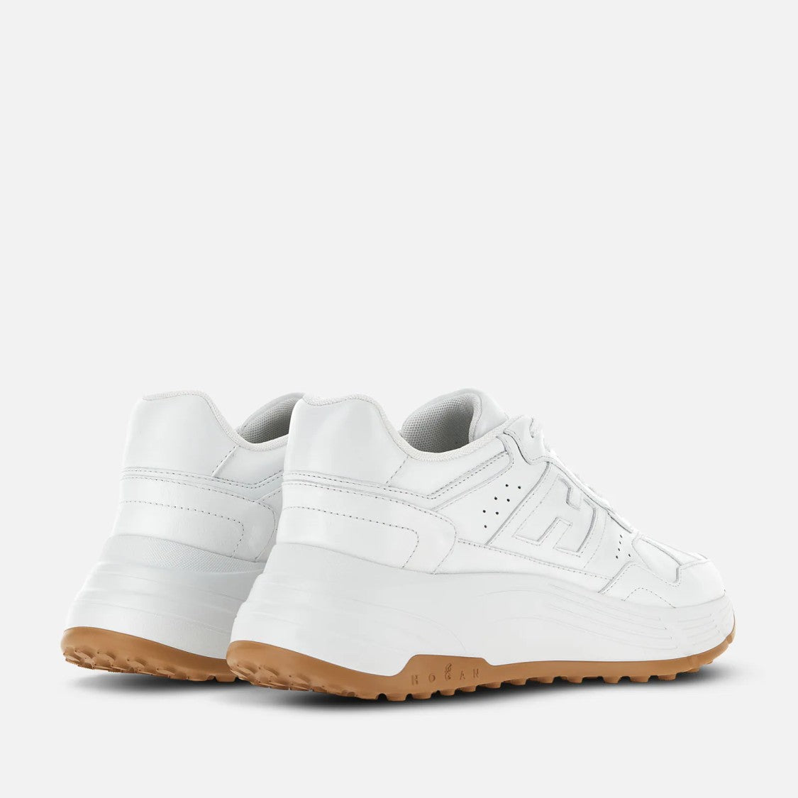 Hogan All-White Lace-Up Sneakers With Embossed Logo