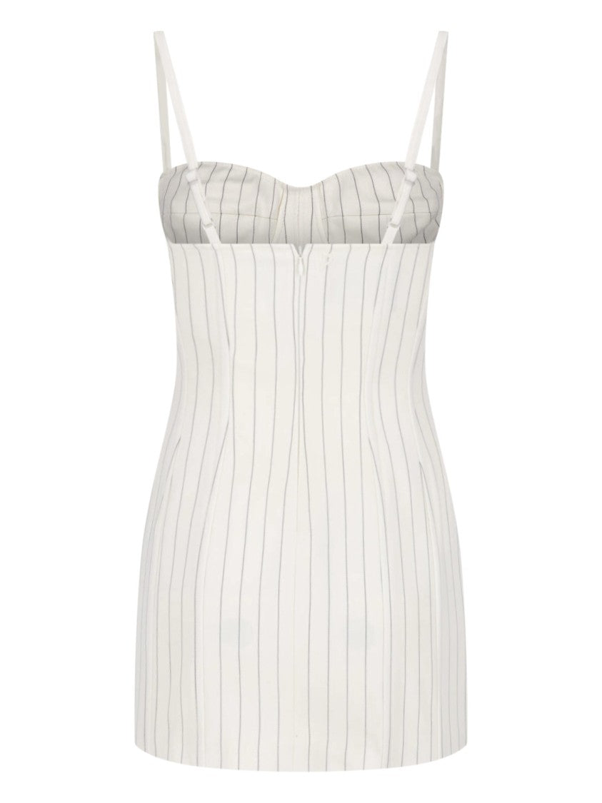Dondup White Gessato Virgin Wool Pinstripe Mini Dress