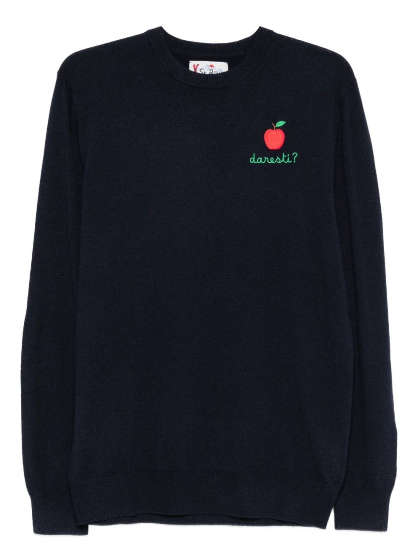 Mc2 Saint Barth Crew Neck Sweater With Apple Embroidery