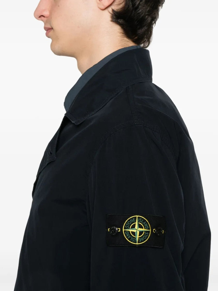 Stone Island Navy Blue Double-Breasted Poly-Tc Jacket