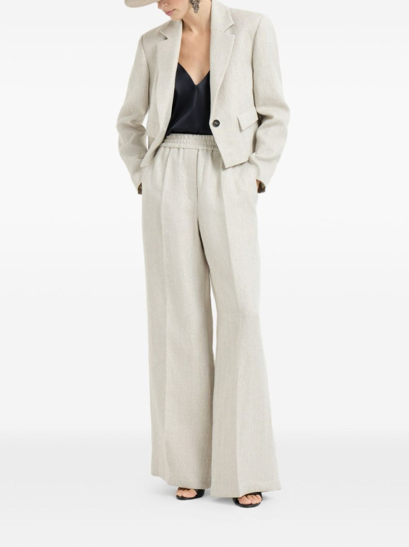 Brunello Cucinelli Wide-Leg Trousers With Herringbone Texture