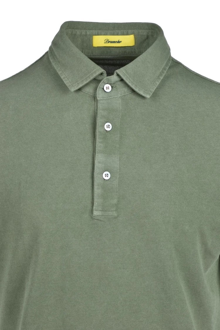 Drumohr Olive Green Knitted Cotton Polo