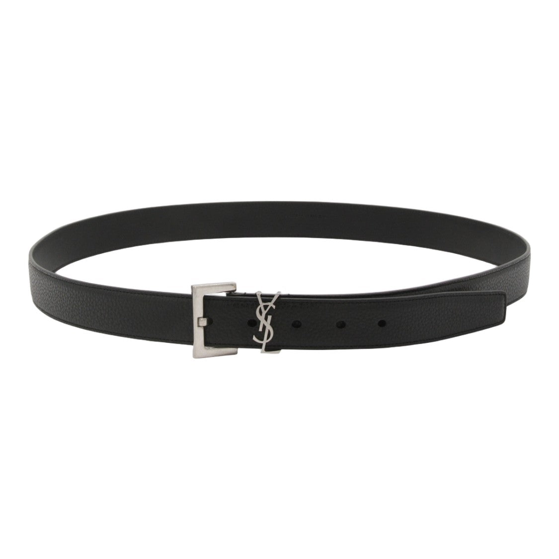 Saint Laurent Textured Leather Belt With Silver Buckle