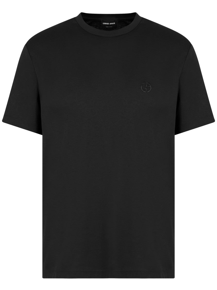 Giorgio Armani Black Short-Sleeve Cotton Tonal Logo T-Shirt