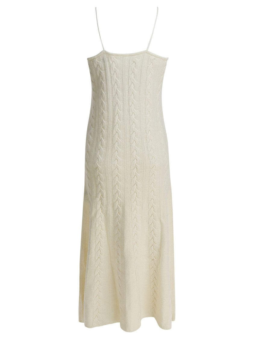 Thelaurent V-Neck Midi Dress With Cable Knit Pattern