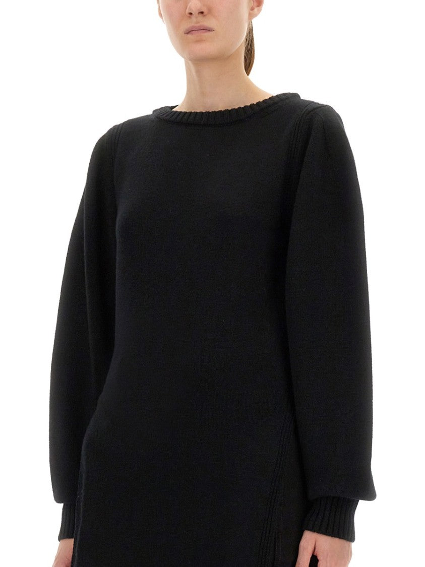 Lemaire Black Wool Sweatshirt With Side Slits