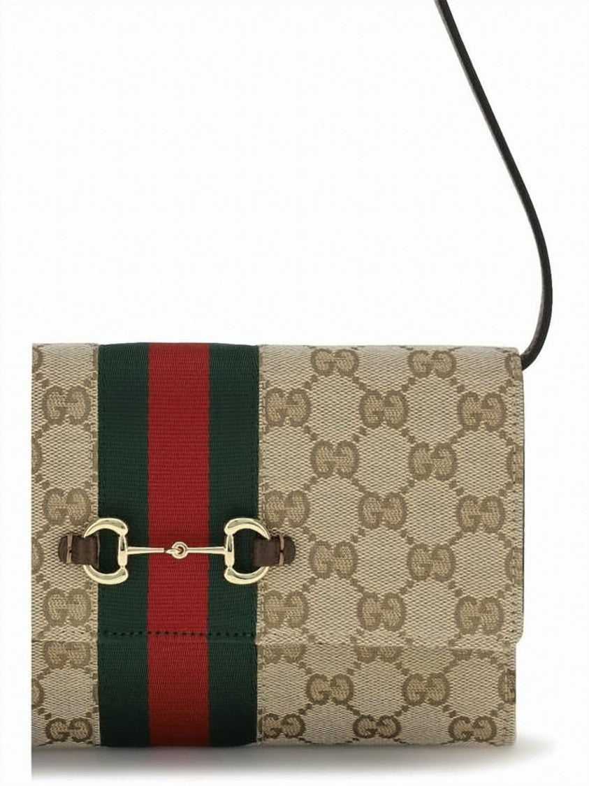 Gucci Beige Monogram Shoulder Bag With Gold-Tone Horsebit Detail
