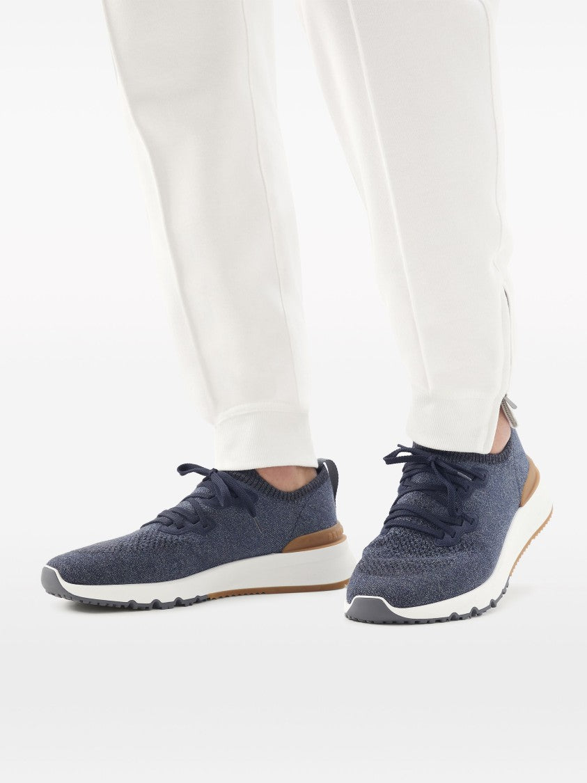 Brunello Cucinelli Navy Breathable Knit Runner Sneakers
