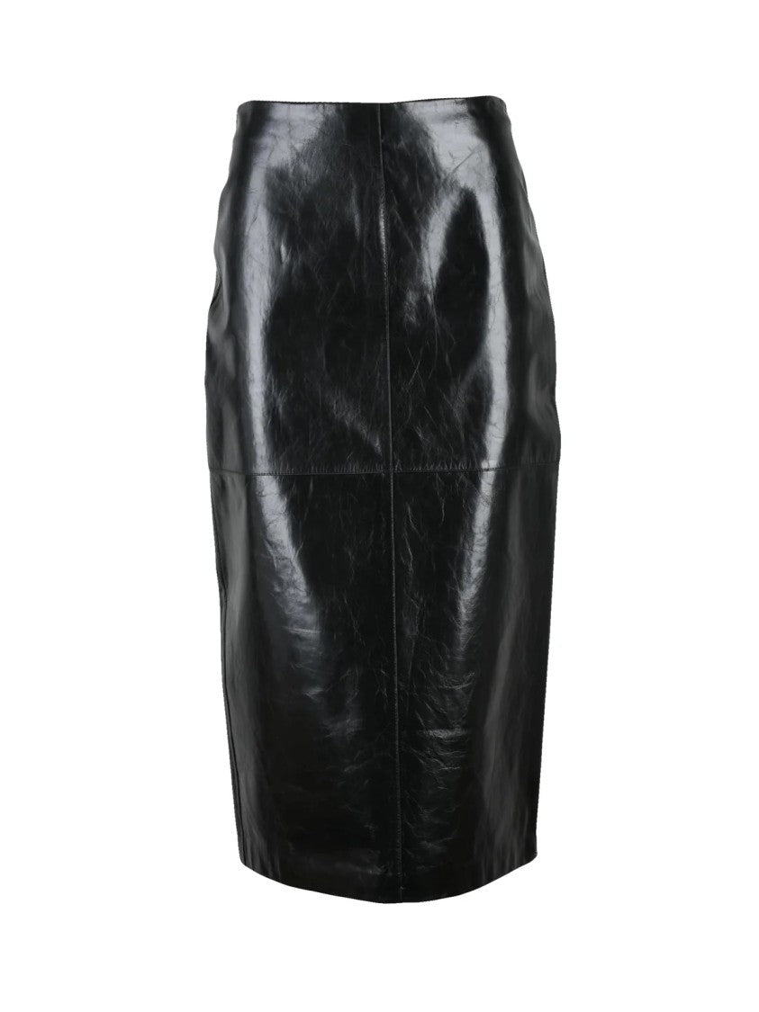 Sportmax Black Bairo Leather Women Skirt