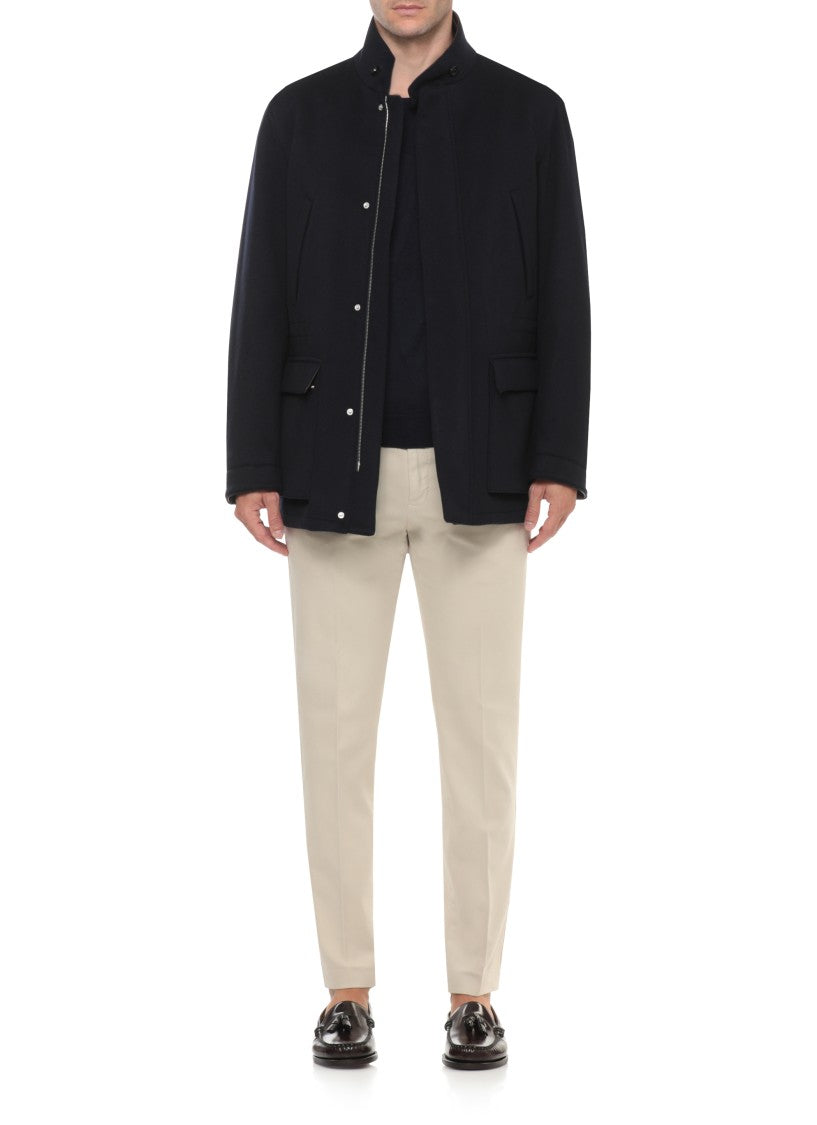 Lardini Dark Blue High-Neck Wool-Blend Coat