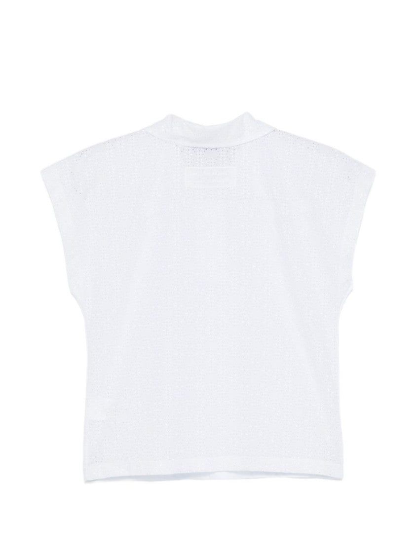 Msgm White Polo Shirt With Pointelle Detailing And Structured Shoulders