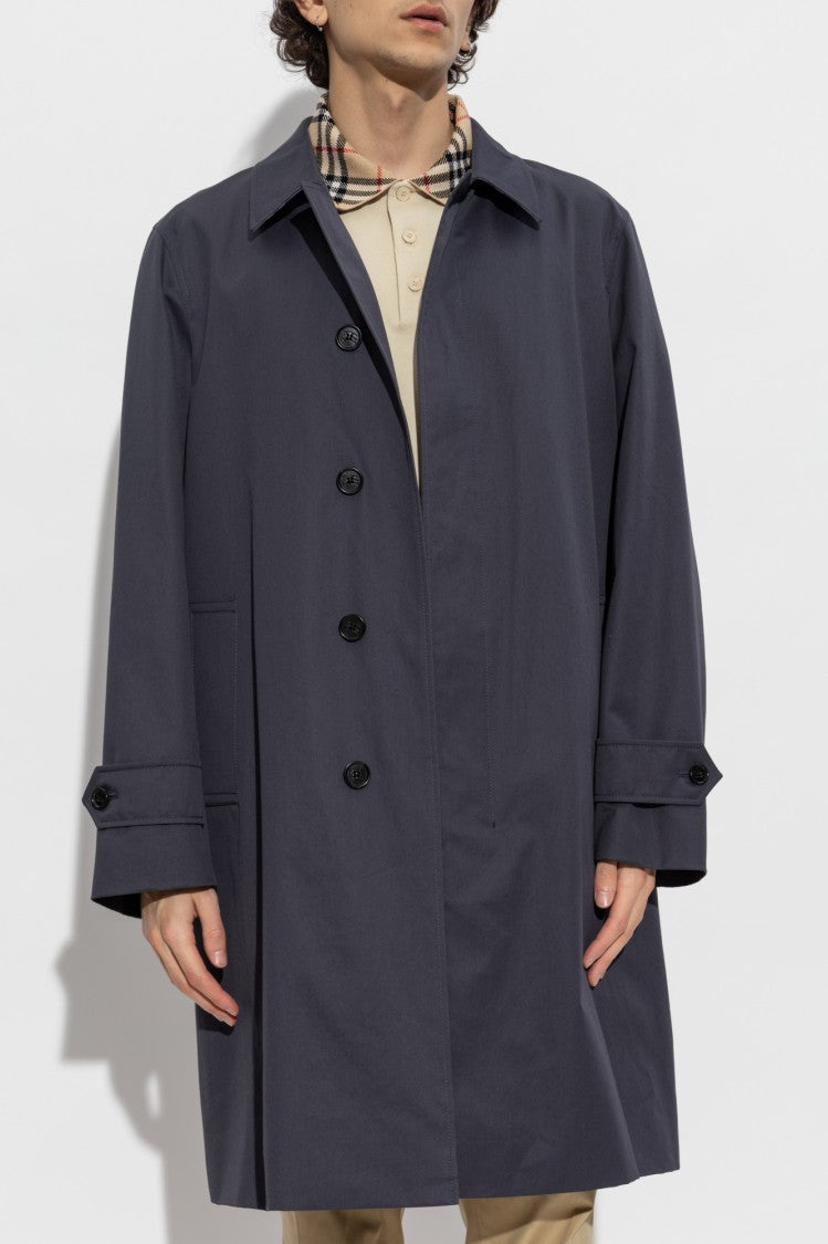 Burberry Navy Cotton Coat With Classic Collar