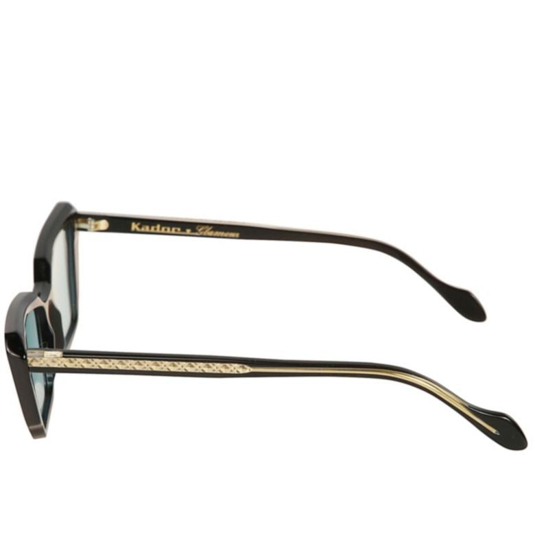 Kador Butterfly Glamour-S Angular Black Sunglasses With Textured Gold-Tone Temples