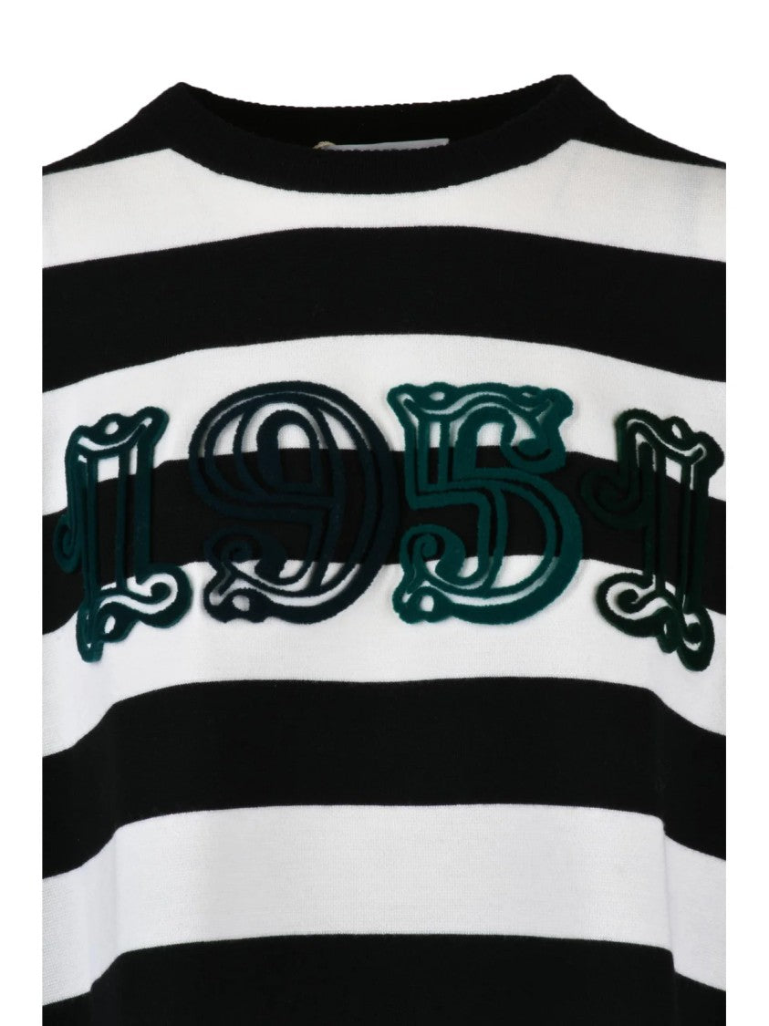 Max Mara Cropped Black And White Striped Viterbo Sweater With Vintage Embroidery