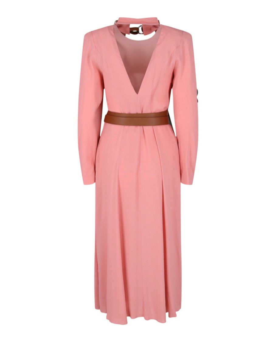 Stella Mccartney Belted Silk Dress With Stand Collar And Loose Fit