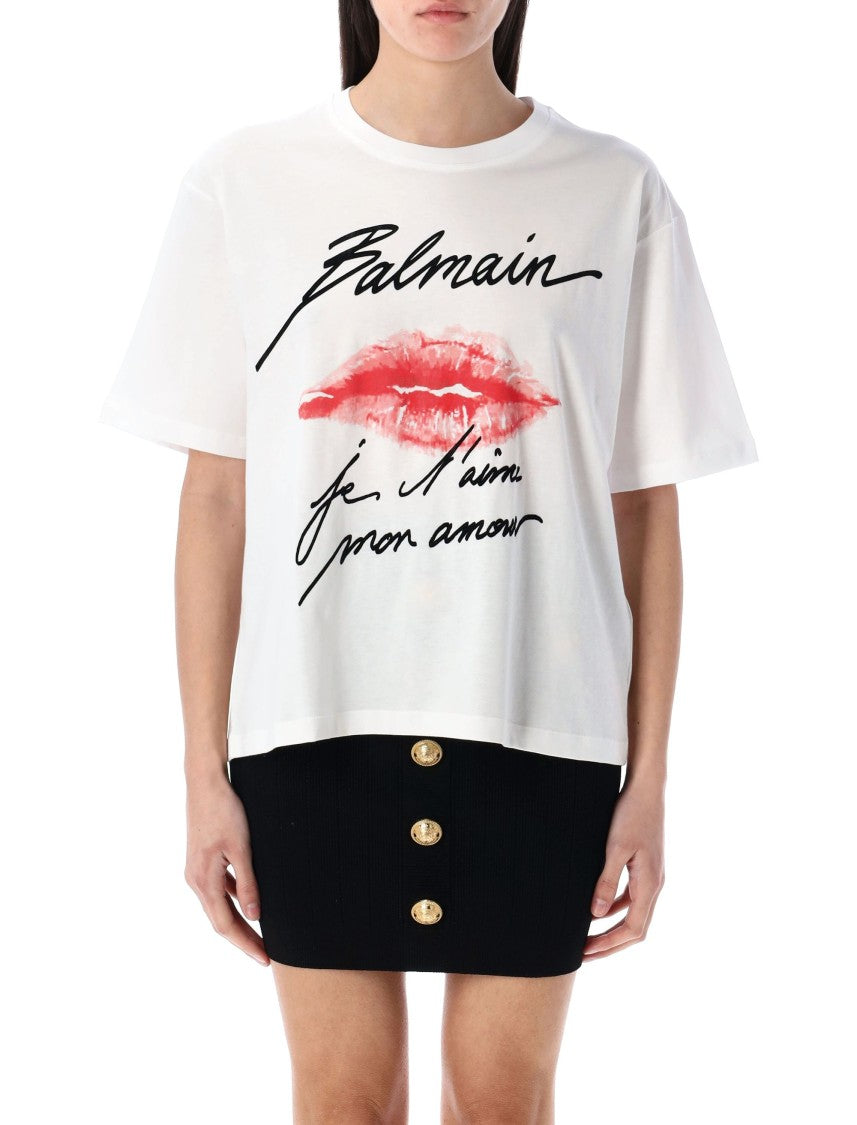Balmain Graphic Kiss Print T-Shirt With Relaxed Fit