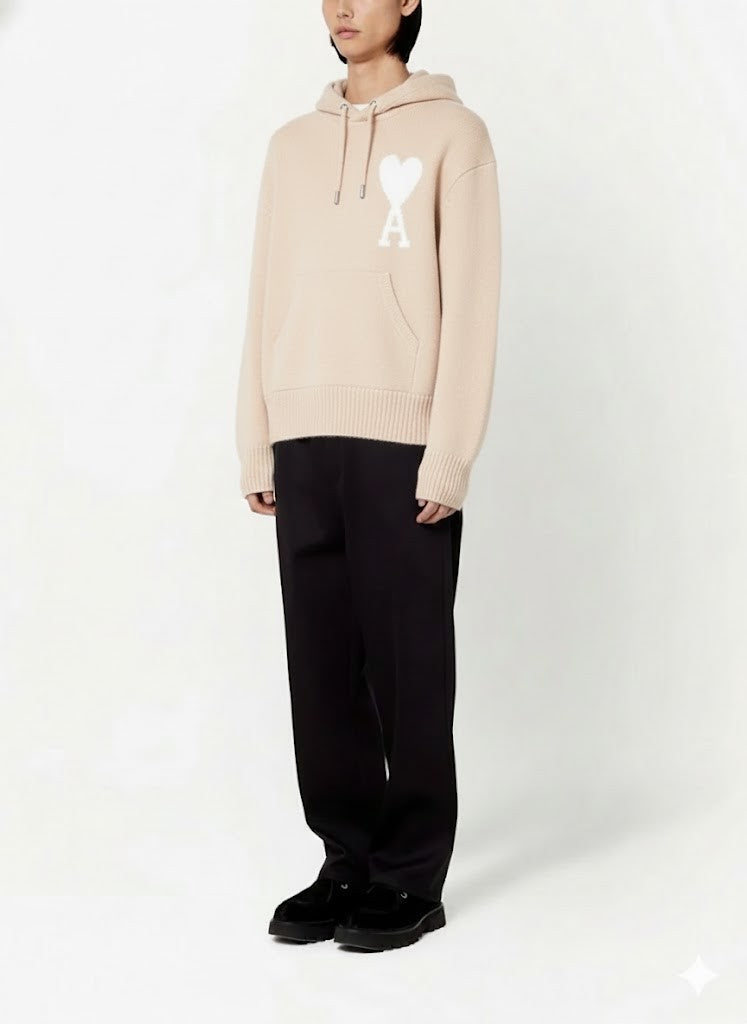 Ami Paris Relaxed Fit Hoodie Sweater With Central Kangaroo Pocket